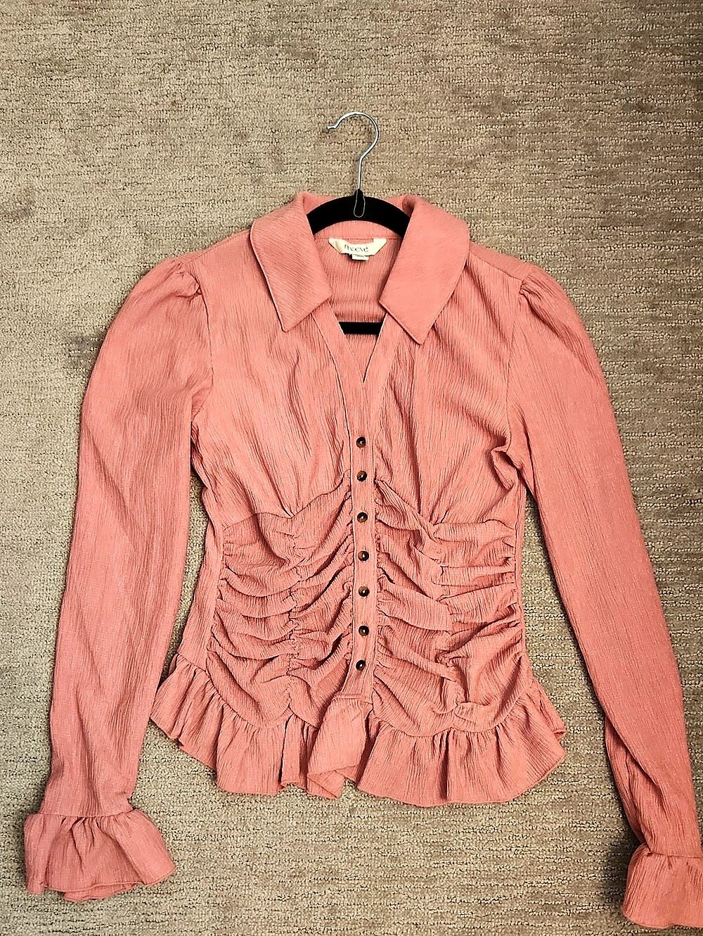 maeve Ruffle-Front Buttondown Shirt Pink Small